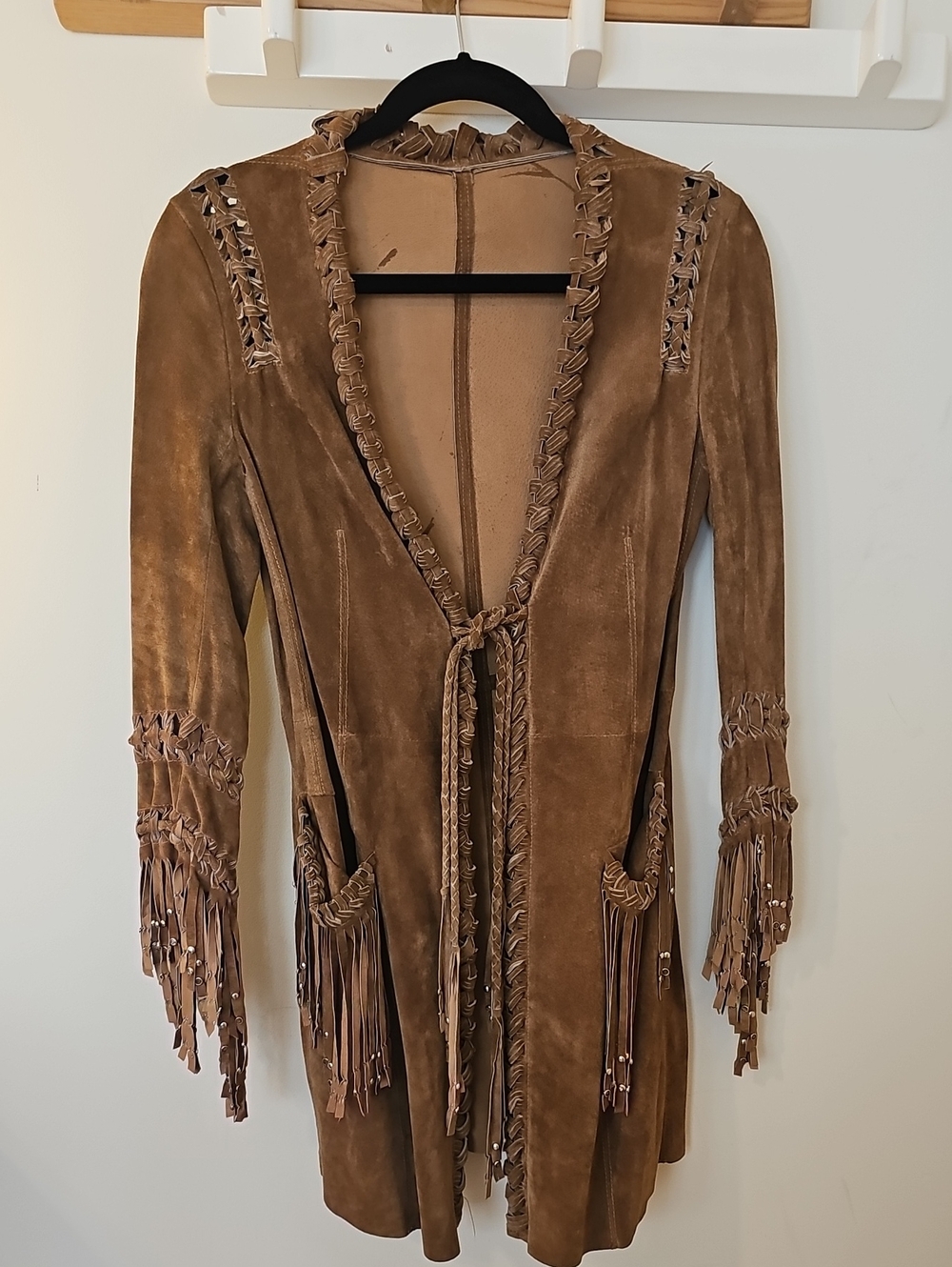 Sylvie Schimmel Paris Size 36 Brown Suede Fringe Tie-Front Leather Jacket / Top